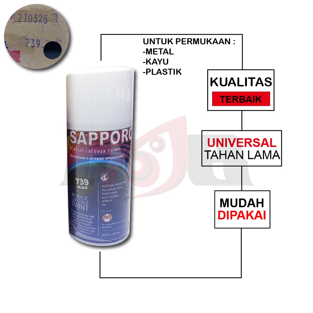 Sapporo 739 Black Cat Semprot Saporo Paint Hitam Gloss Mengkilap