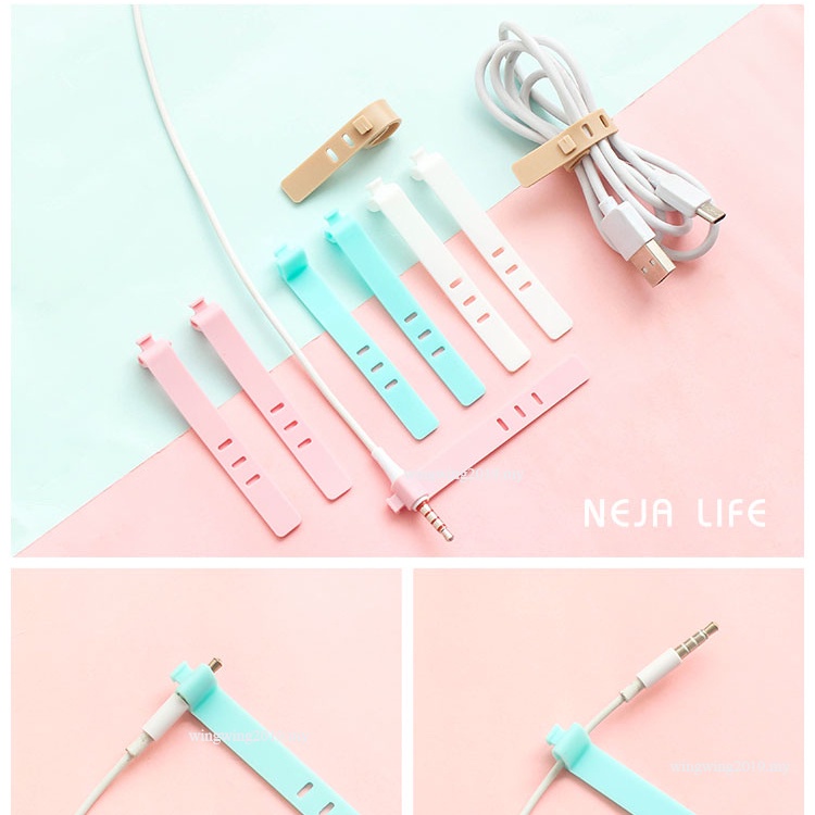 4pcs / Set strap Silikon Pengikat Kabel data / Charger / earphone anti Hilang