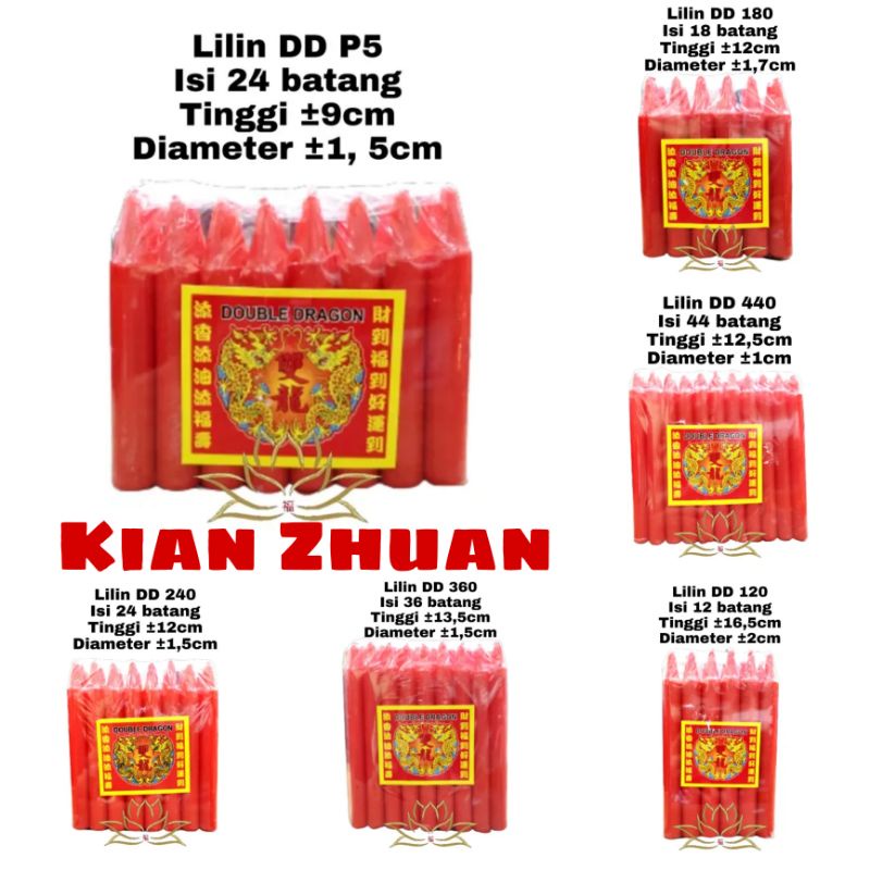 Lilin Double Dragon Merah/Putih C1, P5, 120,180, 240, 360, 440