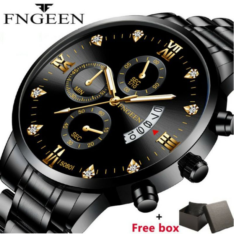 Jam Tangan Pria Anti Air Original FNGEEN 5080 Luxury Stainless Steel（Free BOX+Kartu）