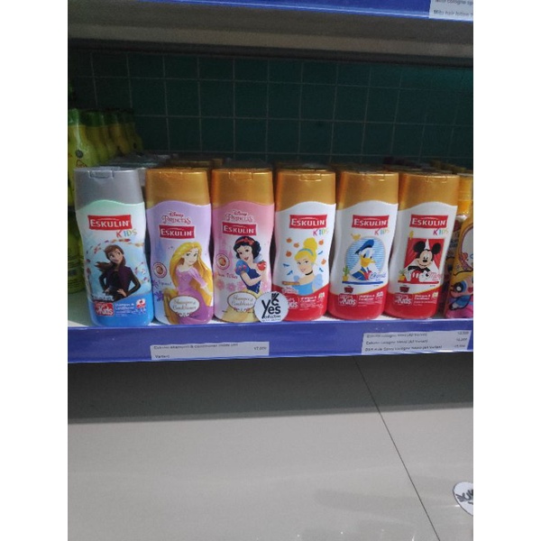 Eskulin Kids Shampoo &amp; Conditioner 200ml Sampo Kondisioner Anak Frozen II Anna Rapunzel Snow White Cinderella Putri Duyung Donald Duck Bebek Mickey Mouse Minie Aroma Fruity