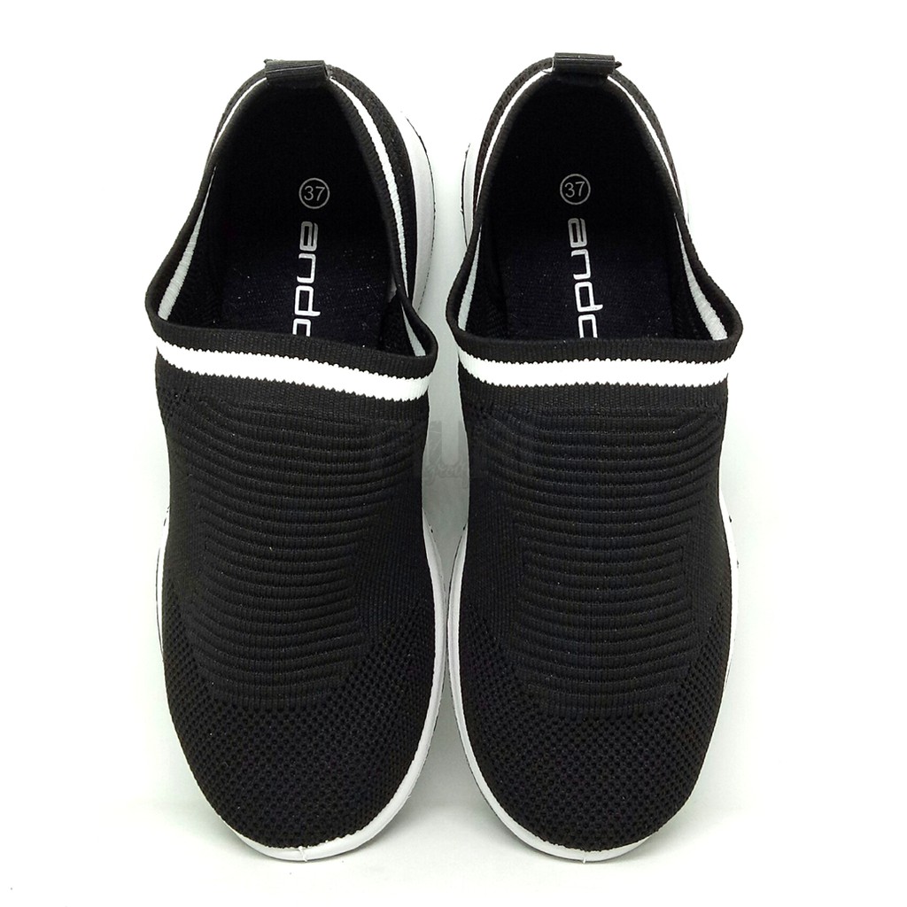 FIURI - ANDO Original - SIERRA 37-40 Hitam Putih - Sepatu Kets Olahraga Lari Wanita - Sepatu Sekolah - Sepatu Ando - Sepatu Sneakers Kuliah Senam Gym Jogging Sport Wanita - Sepatu Casual Bernafas - Sepatu Rajut Slip On - Sepatu Kaos Kaki - Fashion Wanita