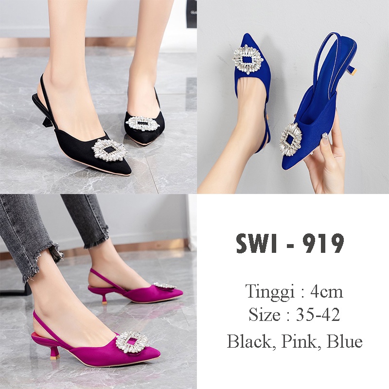 SWI919 BLACK/PINK FUSCHIA/BLUE-Heels kekinian 4cm-hak tali size 35-42