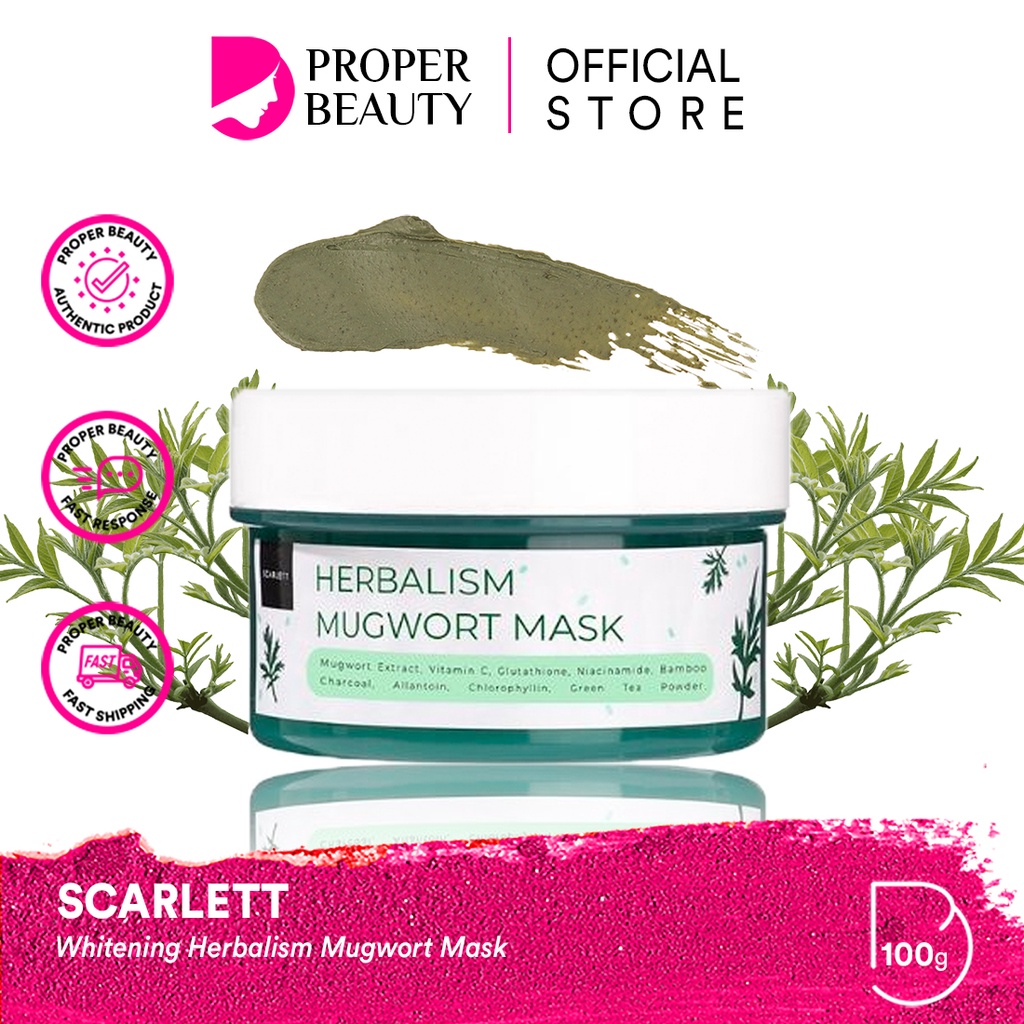 SCARLETT Whitening Herbalism Mugwort Mask Indonesia / Skincare Face Care / Masker Wajah Moisturizer Pelembab / Seriously Soothing &amp; Hydrating Gel / Cleanser Facial Wash Essence Toner Serum Day Night Cream Eye Sunscreen / Body Lotion Brightly Acne / Paket