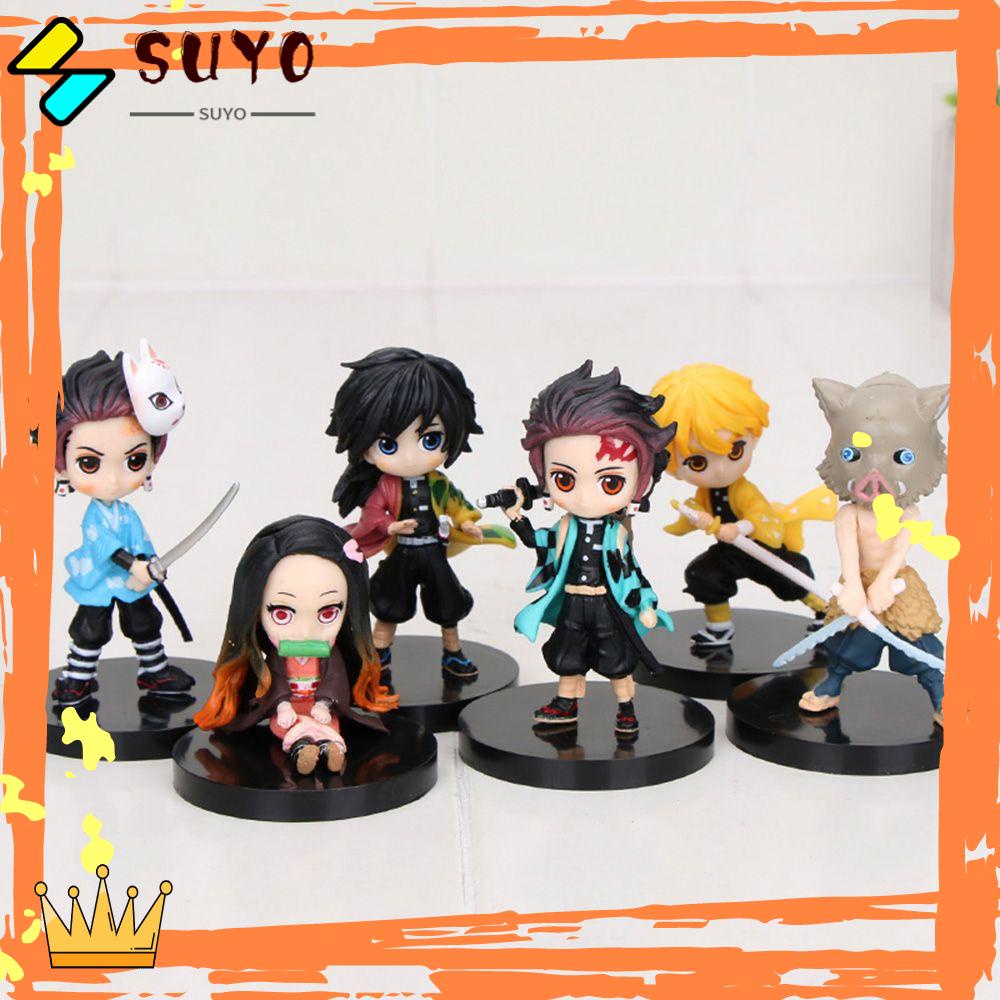 Suyo 6Pcs / Set Miniatur Patung Anime Demon Slayer Kimetsu No Yaiba Bahan PVC Untuk Dekorasi