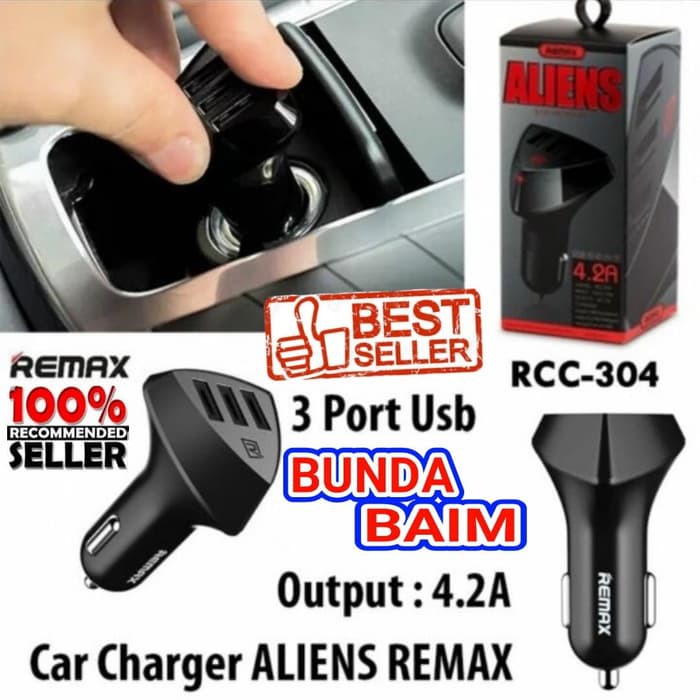 SUPER DEAL  SAVER REMAX RCC304 3 USB ALIENS   RC C304 CHARGER AKI MOBIL MOTOR 3USB Limited
