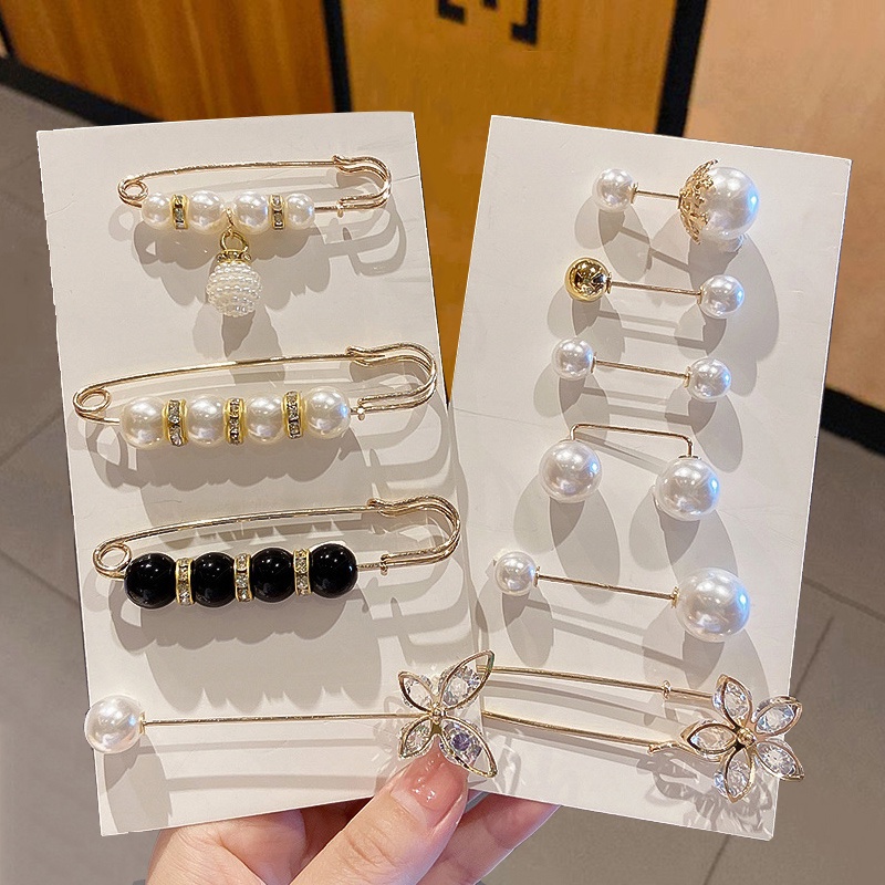 6pcs / set Bros pin Bentuk Bunga butterfly Aksen Mutiara Dan Berlian Imitasi Untuk Hadiah