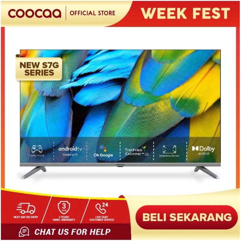 Coocaa 43 inch 43S7G Smart Android Led Tv Garansi resmi Netflix Youtube