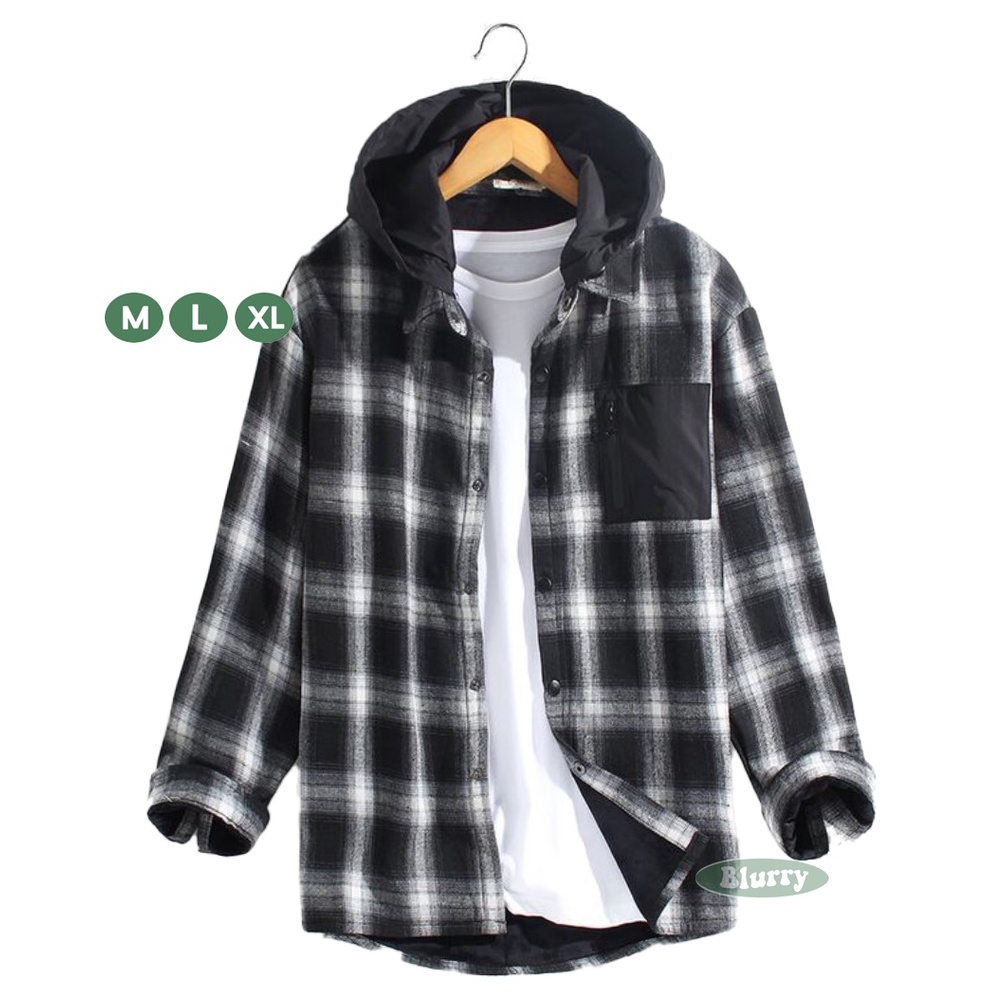 Flannel Hoodie Import Kemeja Flanel Pria Wanita Bahan Wool Tidak Berbulu Lengan Panjang M L XL