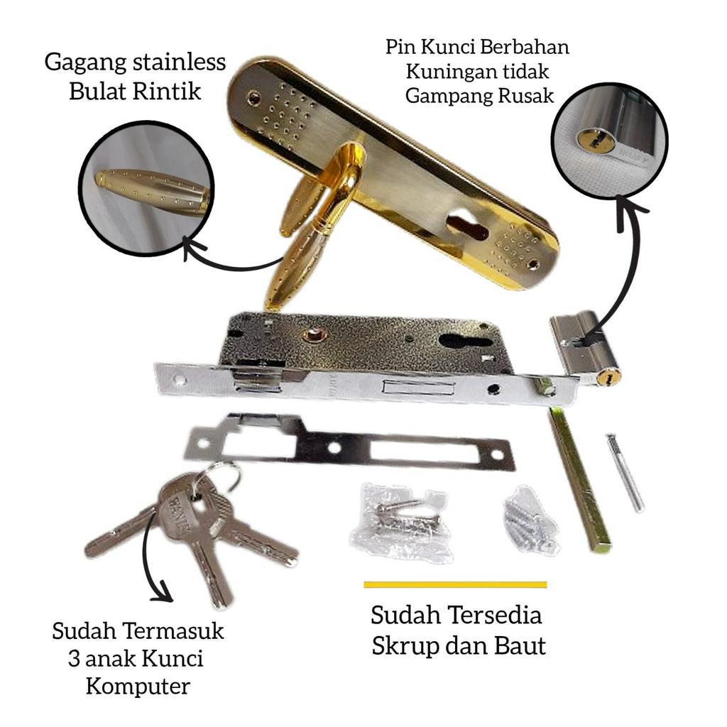 Kunci Pintu Besar Set Komplit Gold Silver Handle Kunci Gagang Bulat Bintik Kunci Pintu Rumah Murah