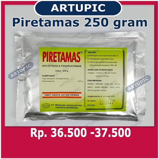 Piretamas 250 gram Paracetamol Penurun Panas Unggas Ayam Vitamin C (TERLENGKAP)