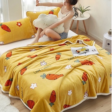 Selimut Bulu Halus 150x200 Motif Keren Murah Asriyasashii Berkualitas-WORTEL 140