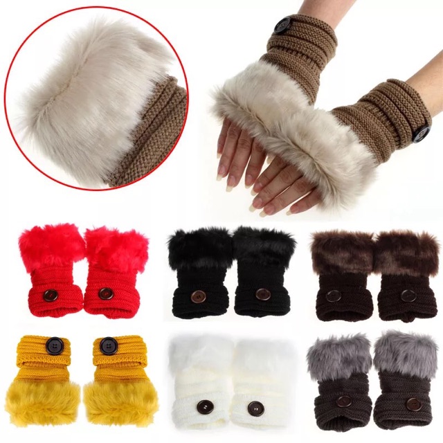 IMPORT Glove Fingerless Fur Sarung Tangan Winter Musim Dingin Bulu Lembut Fingerless Fur