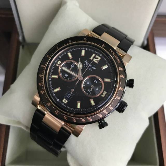 Jam tangan Pria Alexandre Christie 6478 Black Rosegold
