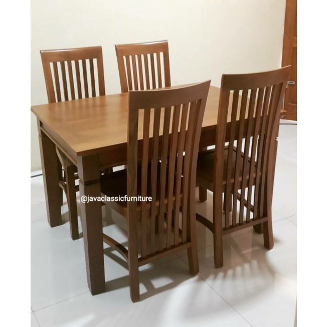 1 SET KURSI MEJA MAKAN BALERO MINIMALIS RESTO RUMAH MAKAN MURAH KURSI 4 JARI-JARI POLOS BAHAN KAYU J