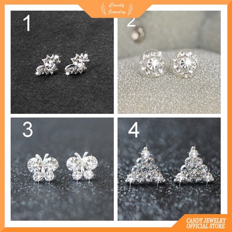 Anting Giwang Model Kartun Hati/Bintang Dengan Mutiara+Berlian Imitasi Untuk Wanita