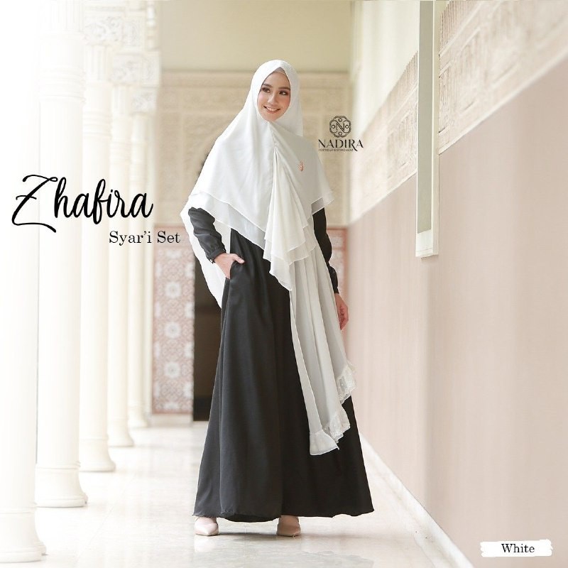 ZAFIRA DRESS NADIRA WHITE - GAMIS SYARI TERBARU LINEN BURBERRY ADEM NYAMAN