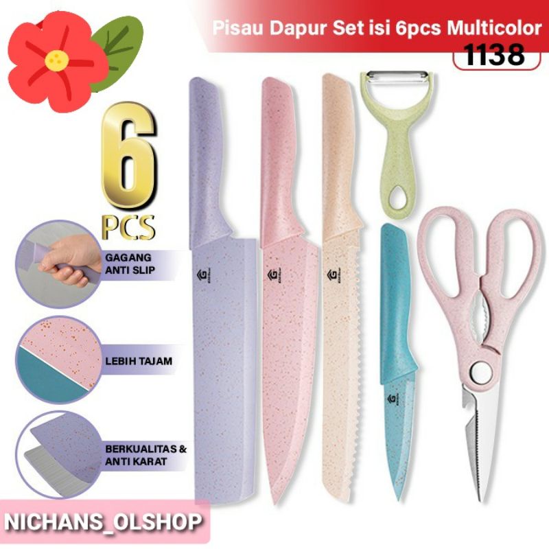 

Pisau Set EVCRIERH Stainless dilapis anti lengket 1 Set isi 6 termurah / Pisau Keramik
