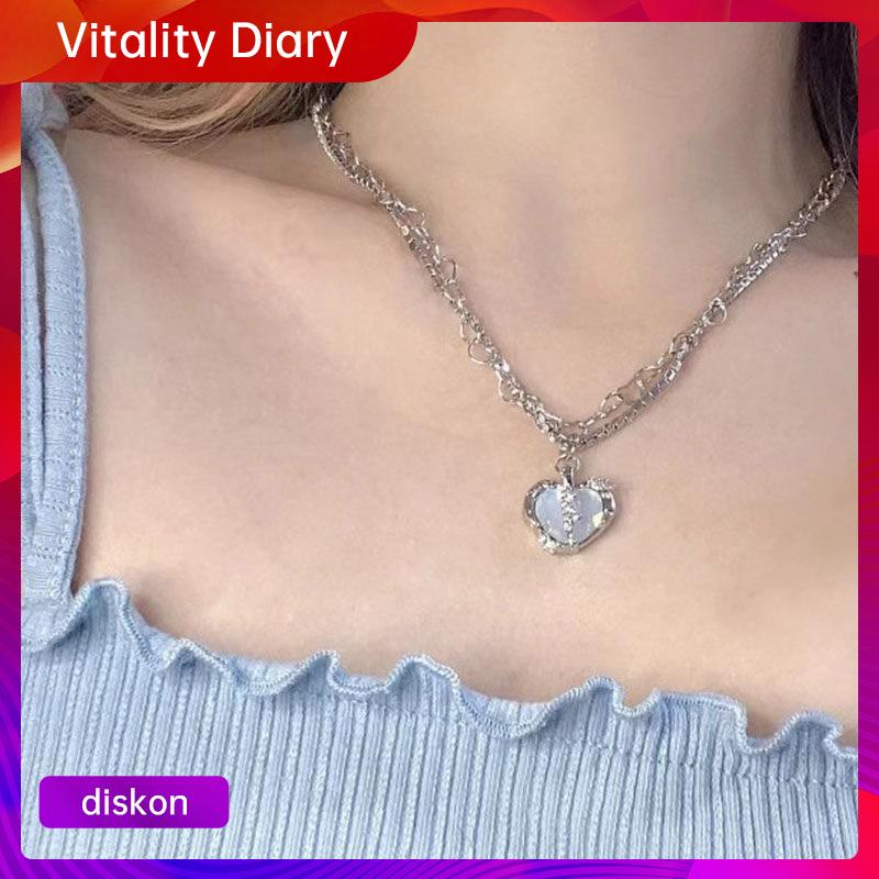 【COD❤️】Split Love Multi-layer Flash Diamond Zircon Kalung Wanita Manis Keren Temperamen VDY