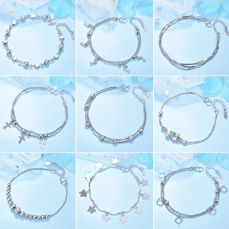 Gelang Manik Manik Bulat Hollow Warna Silver untuk Wanita