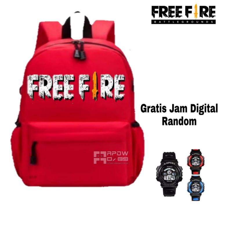 Tas ransel anak canvas free fire gratis jam tangan - tas anak