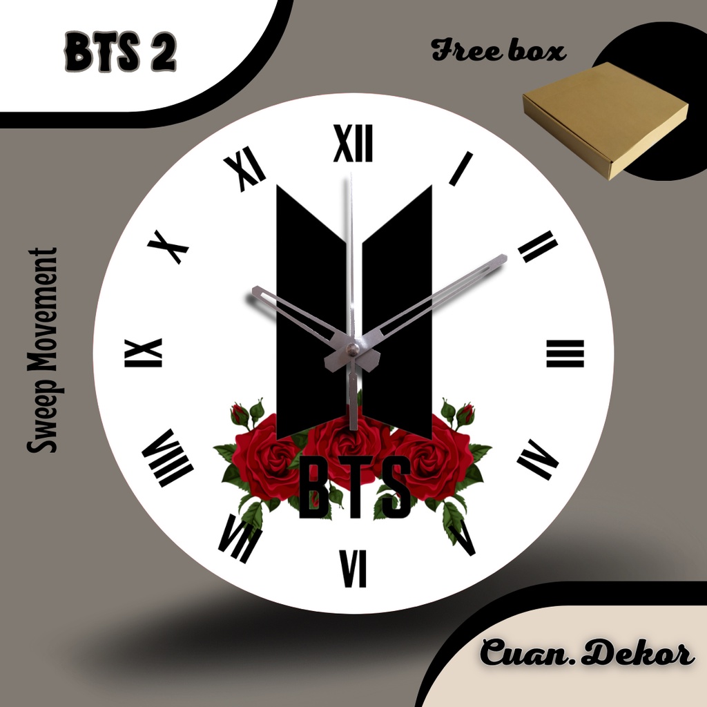 JAM DINDING KAYU LOGO BTS PUTIH AESTHETIC MINIMALIS