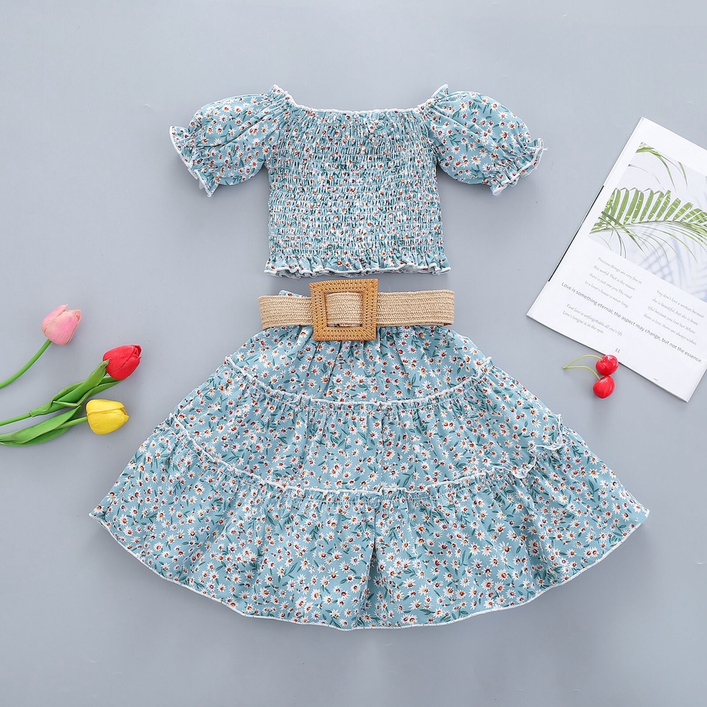 (LOLI-JKT) BS-192 STELAN ANAK CEWEK FLOWER SMOCKED SIZE 90-150