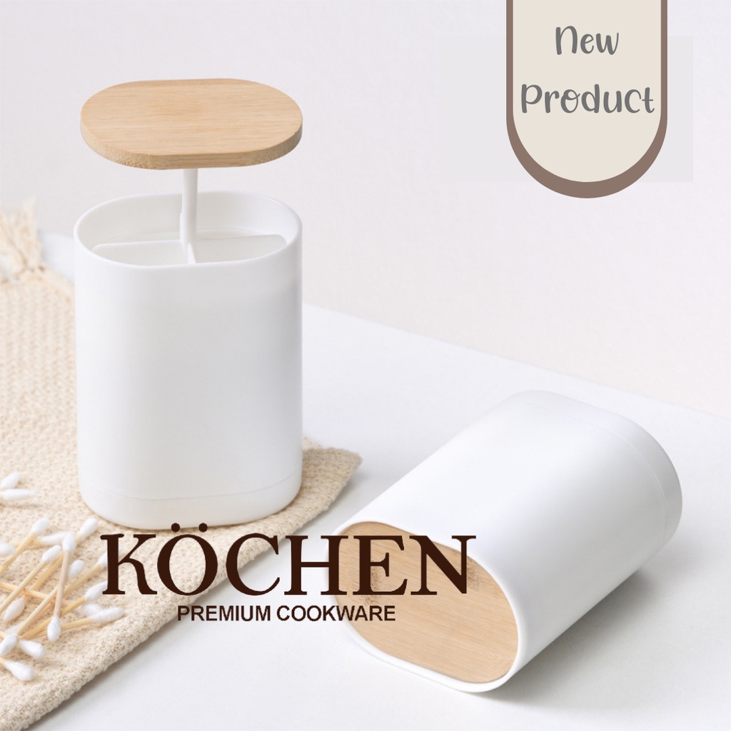 MYKOCHEN.INA Tempat Tusuk Gigi Portable Toothpick Box Aesthetic Estetik Modern Minimalis Dental Floss Cotton Bud Otomatis Lucu Unik Kosmetik Bambu Bamboo