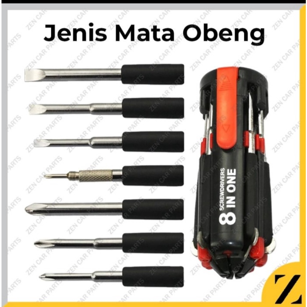 Barangunik2021-Set Obeng 8 in 1 Multi Screwdriver Tools - Obeng Senter Multifungsi