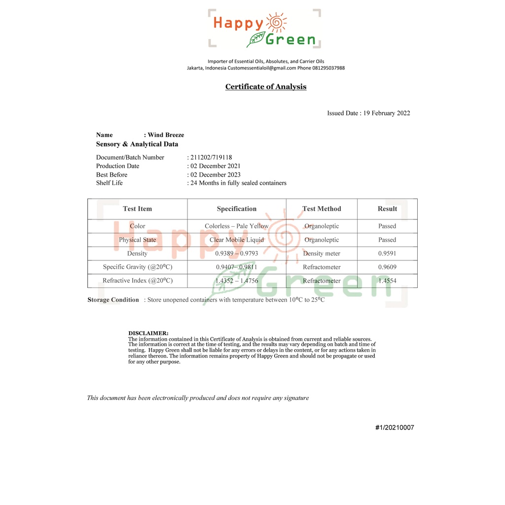 Happy Green Wind Breeze Fragrance Oil - Aroma Wind Breeze
