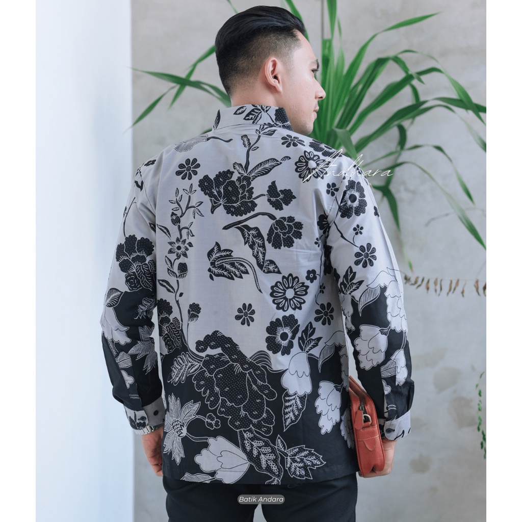 Bunga Abu Kemeja Baju Batik Lengan Panjang Modern Premium Slimfit Jumbo