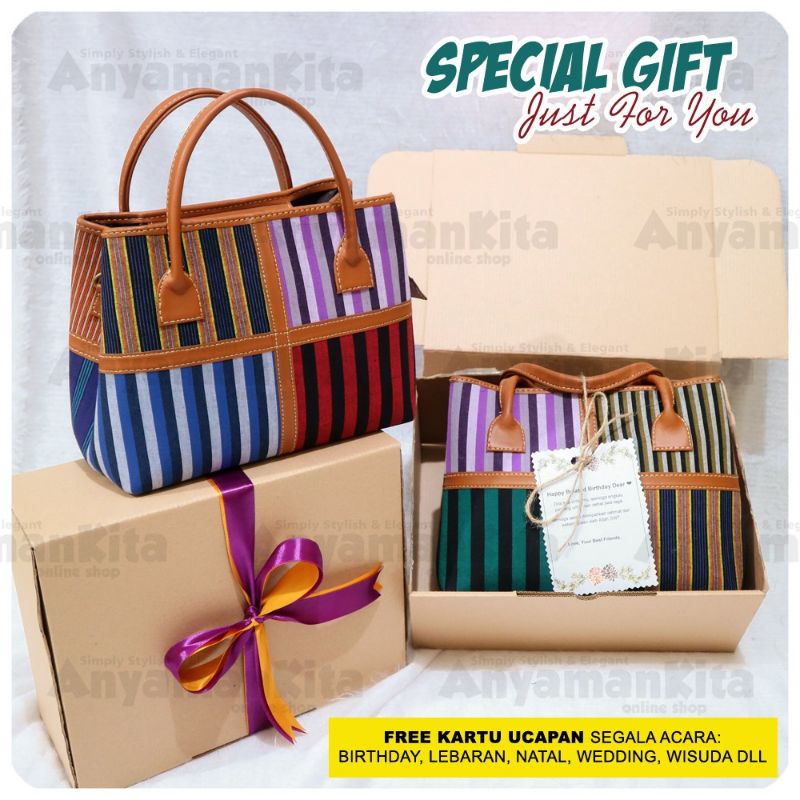 Hampers Tas Webe Lurik Perca / Gift Graduation / Kado Ulang Tahun/ Hadiah Guru/ Birthday/ Wisuda/ Anniversary/ Souvenir Sertijab/ Lebaran/ Idul Fitri