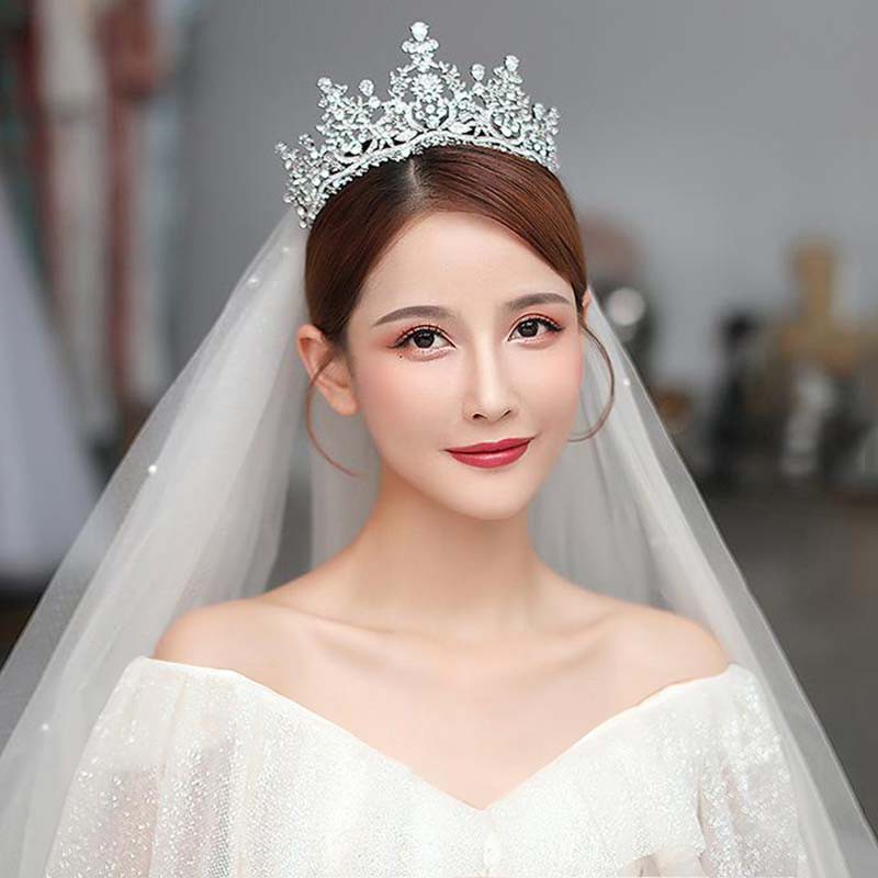 Mahkota Bridal Warna Silver Dengan Zircon+Berlian Imitasi Untuk Wanita