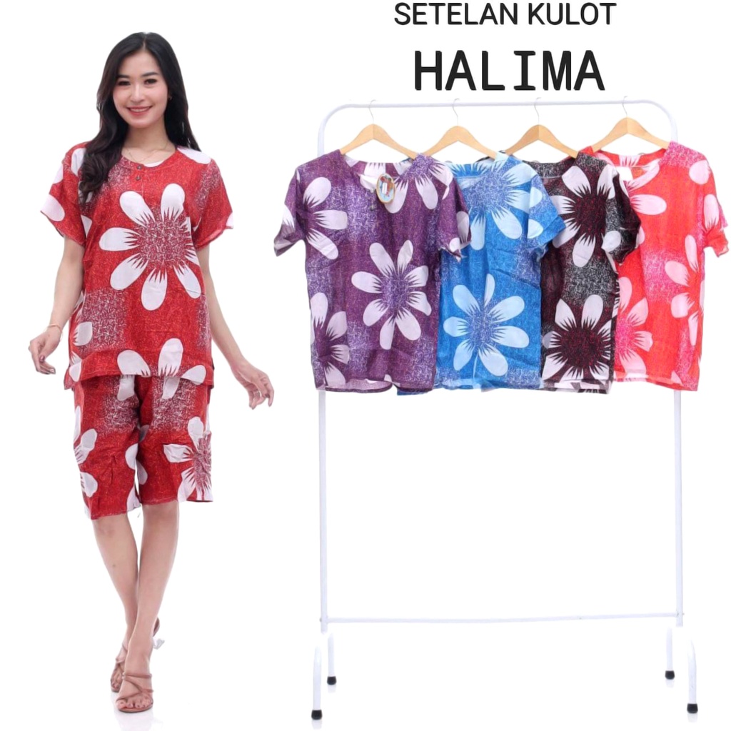 BAJU TIDUR WANITA SETELAN ONESET PIYAMA KULOT KEKINIAN  BUSUI BUMIL ( SHABBY LEBAH AURORA MACAN HALIMA KAKTUS MALIKA SAYUR )-KULOT HALIMA