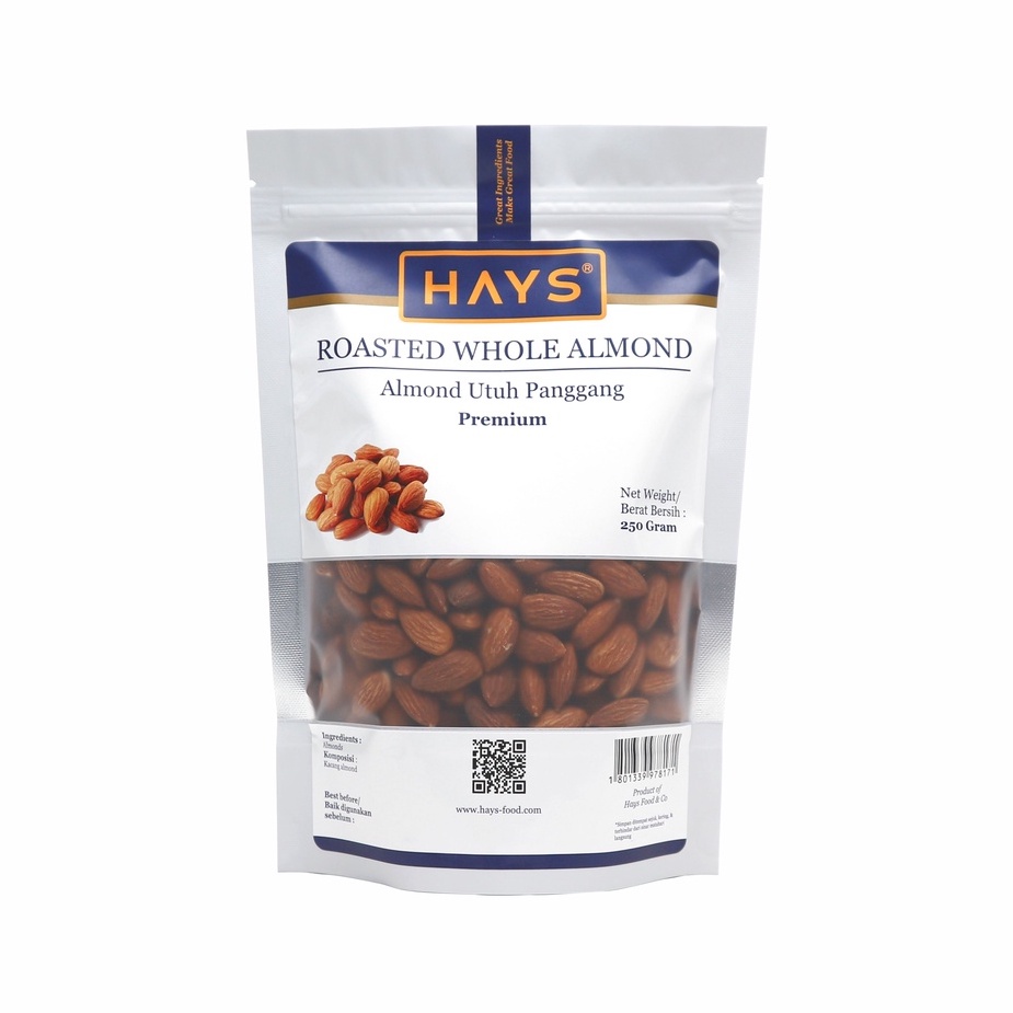 Almond Panggang Utuh 250 GRAM, Roasted Almond Whole 250 GRAM HAYS