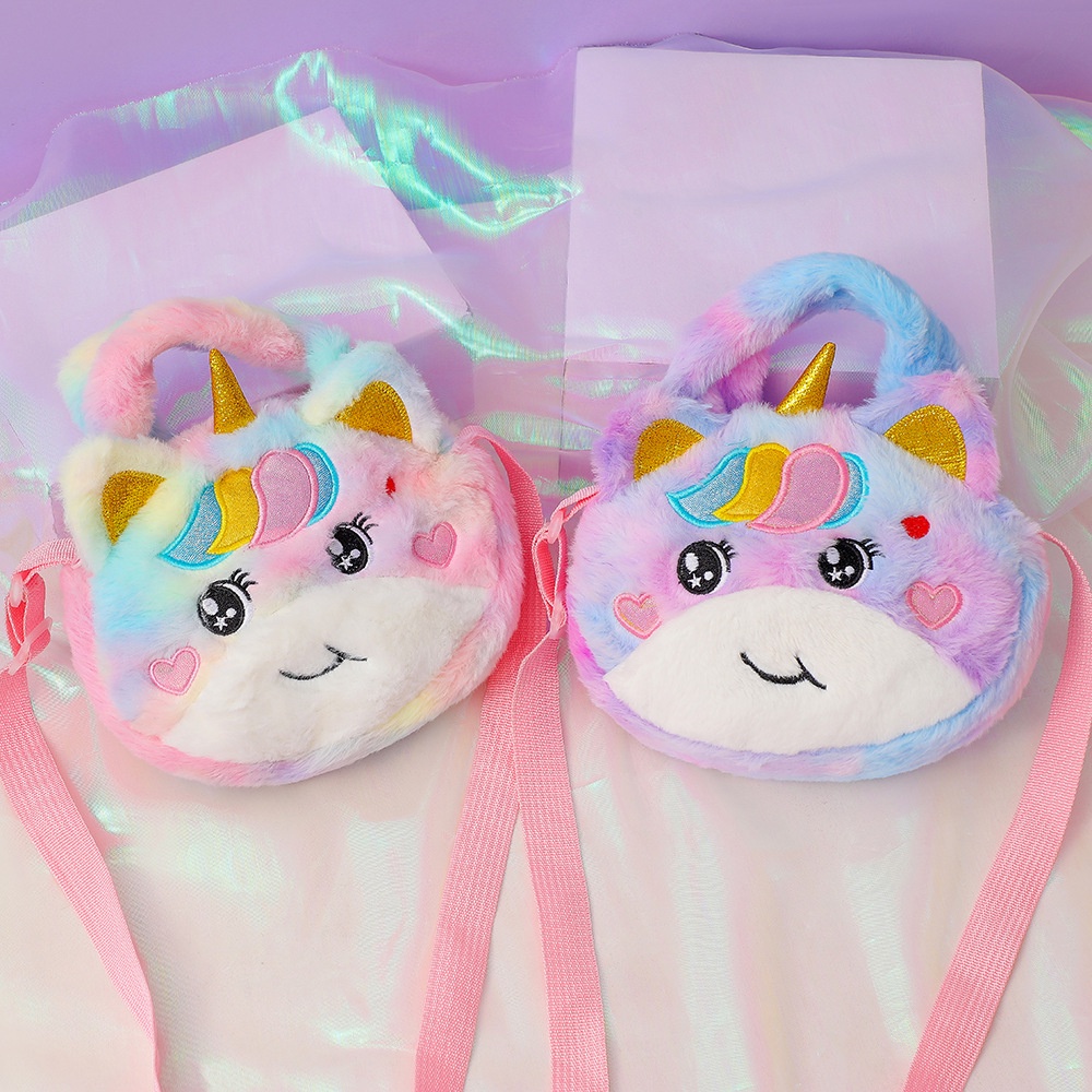 Tas Selempang Bulu Unicorn Sling Bag Anak Perempuan Bulu Unicorn Motif Smile Tas Fashion Unicorn Jalan Jalan Kado Anak Perempuan Import Berkualitas