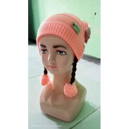 Murah/ Topi rajut bayi model kepang/ Kupluk rajut bayi usia 0-2 tahun/ Topi bayi perempuan lucu