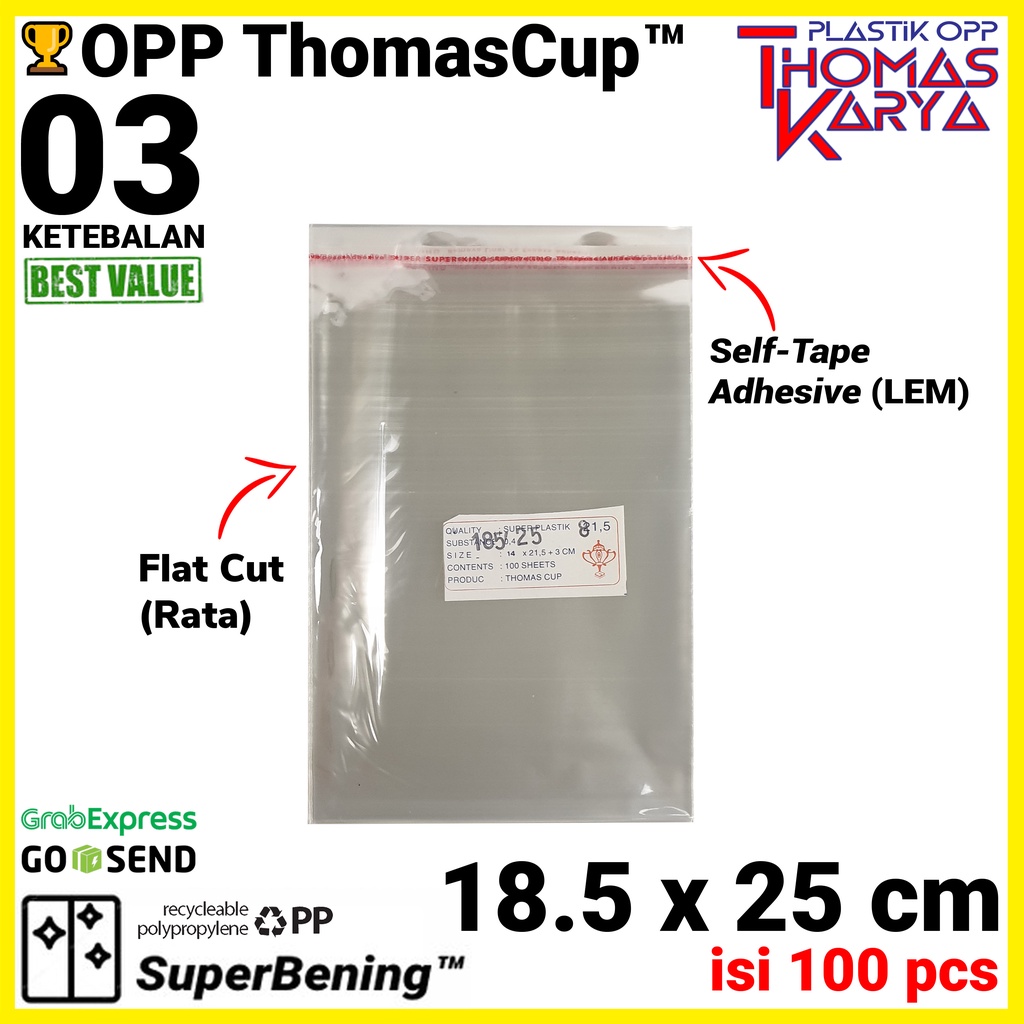 Plastik OPP 18,5x25 LEM Isi 100 Kantong Bening Kemasan Hijab Jilbab Pashmina Undangan Lem Seal
