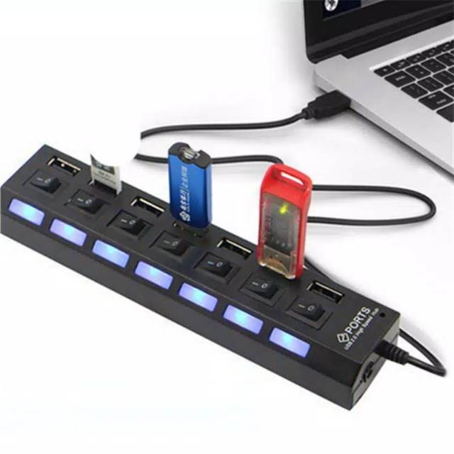 USB Laptop PC Kabel Data Hub 7 Port LED dan Saklar Colokan