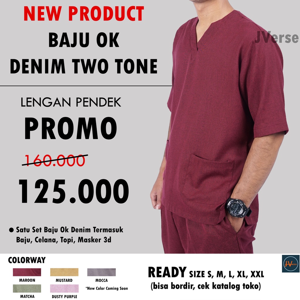 BAJU JAGA OK DENIM TWO TONE SCRUB MEDIS LENGAN PENDEK