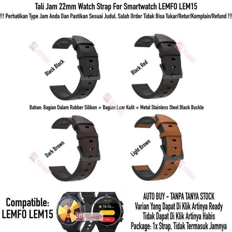 Hybrid Watch Strap Lemfo Lem15 Lem 15 - Tali Jam 22mm Rubber Leather Kulit