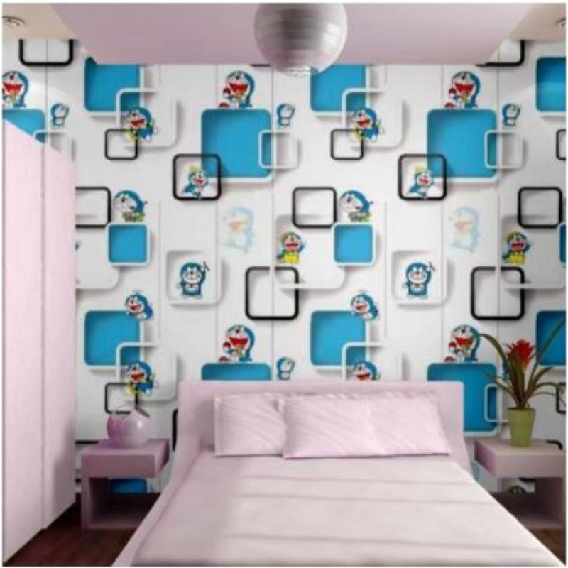 WALLPAPER STIKER DINDING MOTIF DORA EMON MINIMALIS