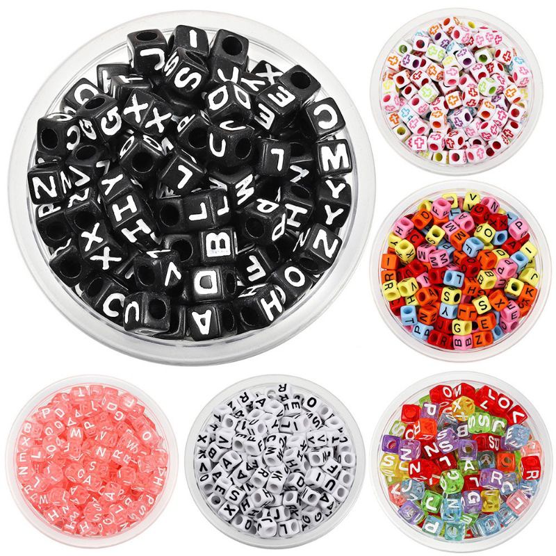 Lot Manik  Desain huruf angka Alfabet dadu Untuk Membuat Perhiasan Gelang Dan Kalung
