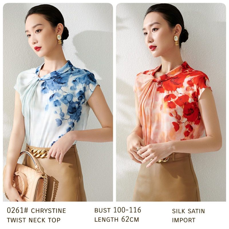 MDLV - 0261# Christine Twist Neck Top Satin Blouse Korea Premium Import Fashion Import