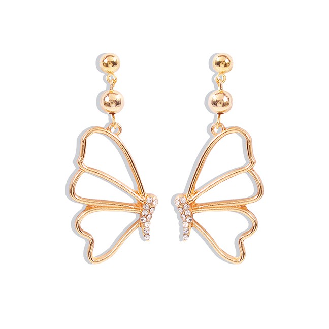 LRC Anting Tusuk Fashion Diamond And Pearl Butterfly Hollow Earrings K25805