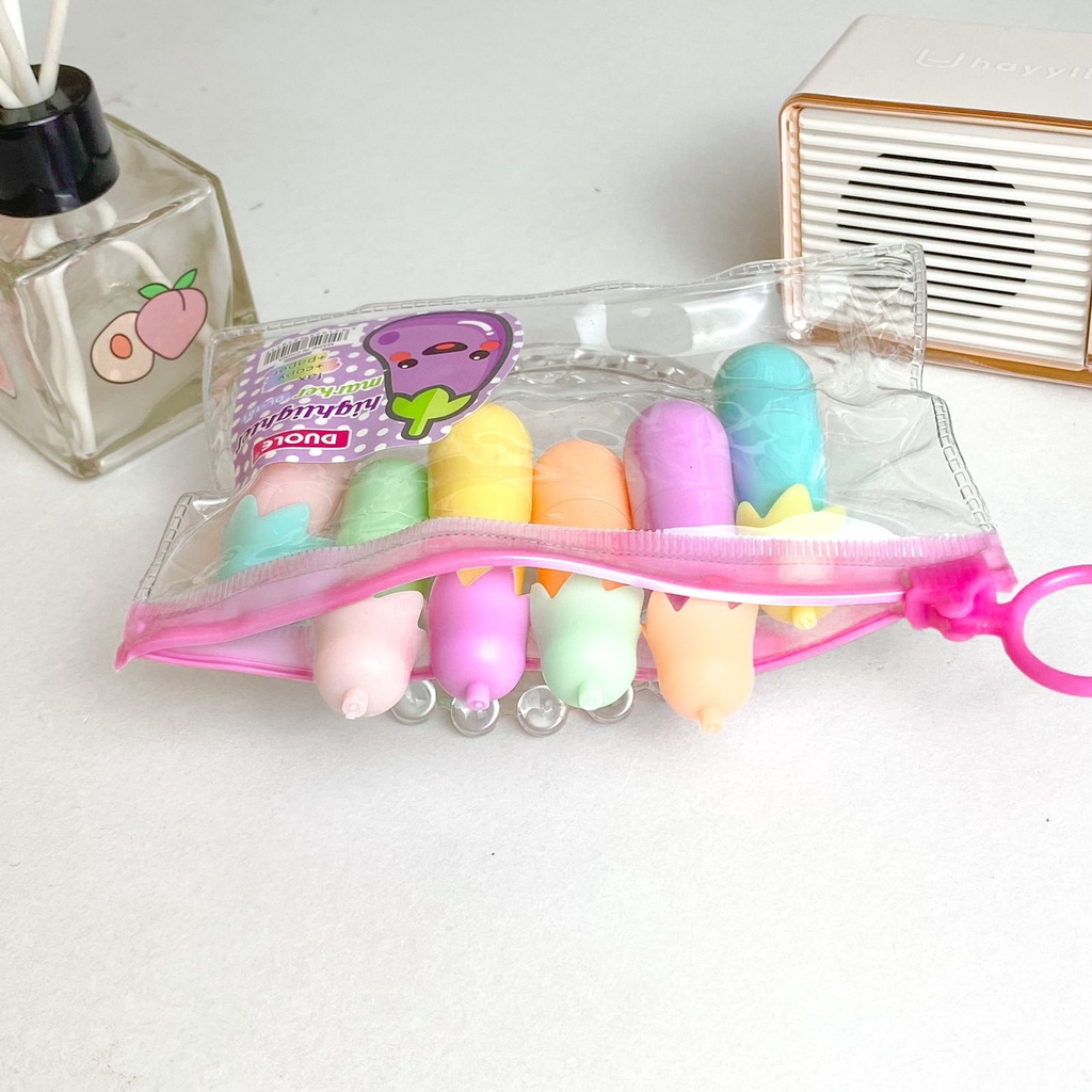 

Highlighter Terong Pouch DL101 / 1 Set isi 6 Pcs Pouch Highlighter / Color Marker Spidol Penanda Warna Duole DL101 Pastel Mini Fancy Stationery Sayur Buah Terong