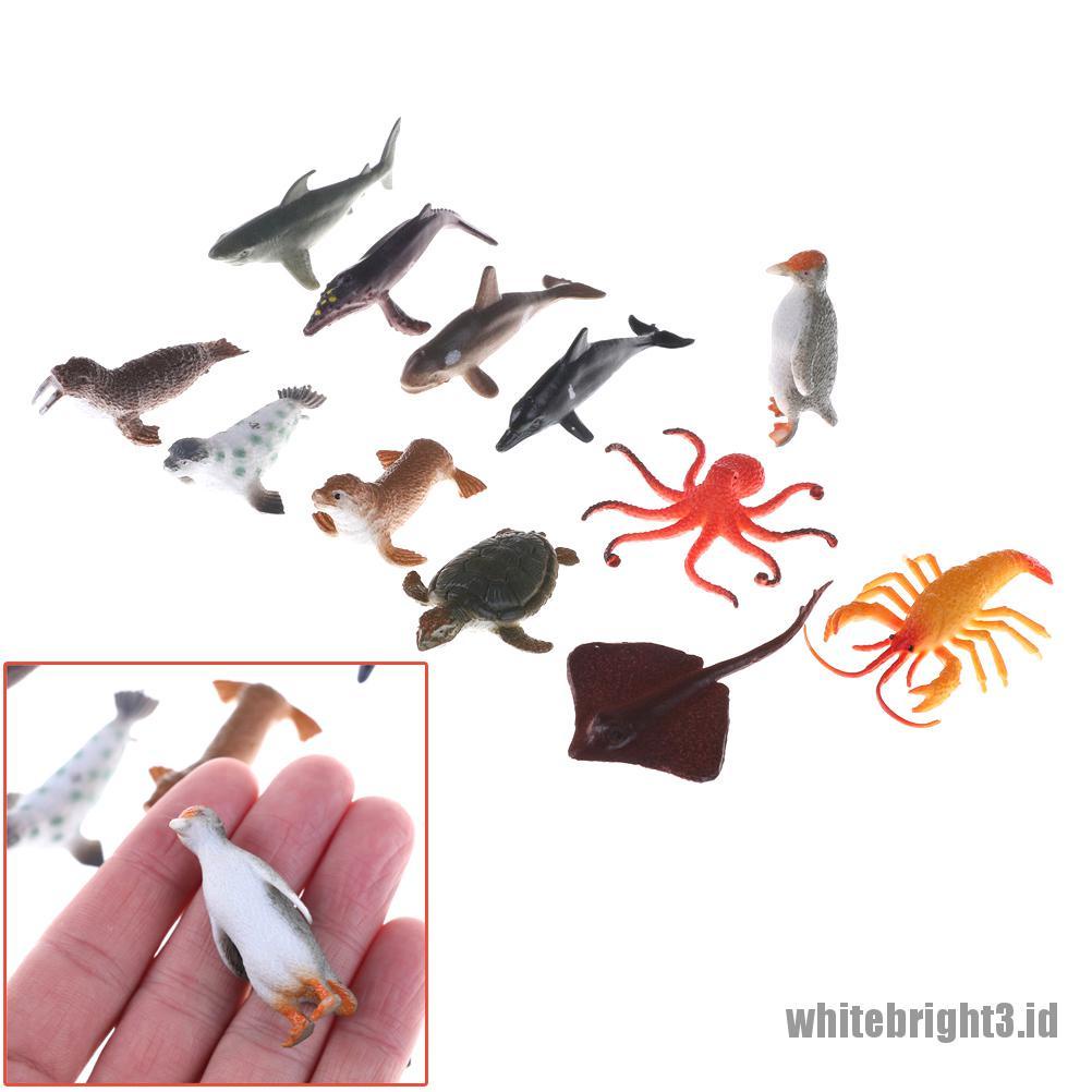 (white3) 12pcs / set Mainan Model Hewan Laut Bahan Plastik