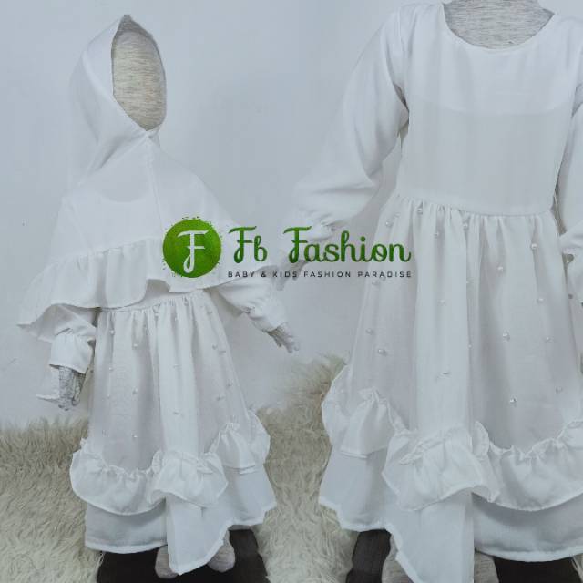 GAMIS PUTIH TULANG ANAK/GAMIS MANASIK HAJI AKSEN TILE MUTIARA/GAUN PESTA ANAK