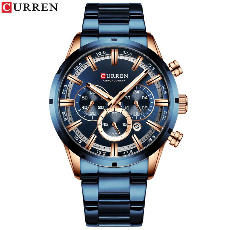 CURREN 8355 Jam Tangan Pria Analog Stainless Steel Chronograph Aktif Luminous Hand WATCHKITE WKOS