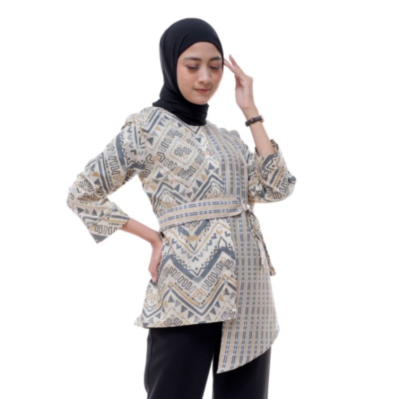 Batik wanita ASJ SA HRB026 Kenongo Kemeja Tosca Pendek-Piramid Hijau